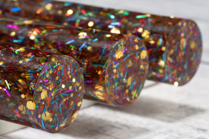 Bespoke resin pen blanks - Rainbow Tinsel